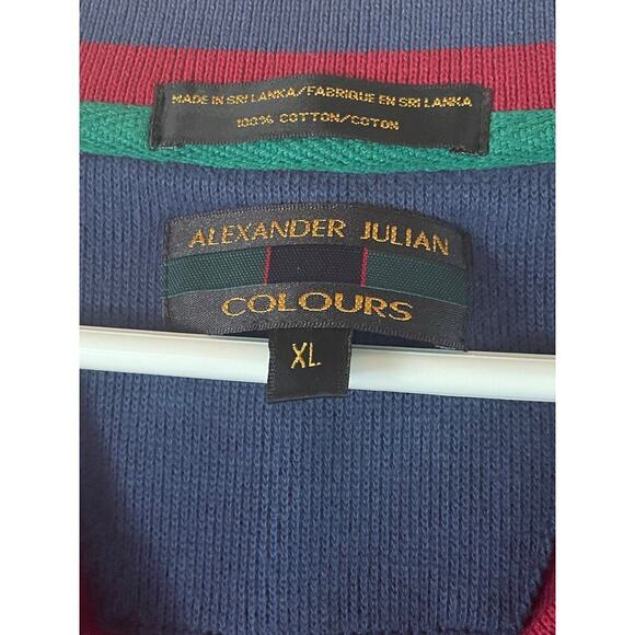 Alexander Julian Colours V-neck Men's Sweater. Deep red. Blue Trim. Size XL - Picture 2 of 5